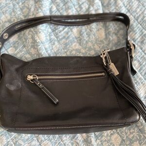Vintage Coach Black Leather East West Legacy Tassel Hobo Shoulder Bag